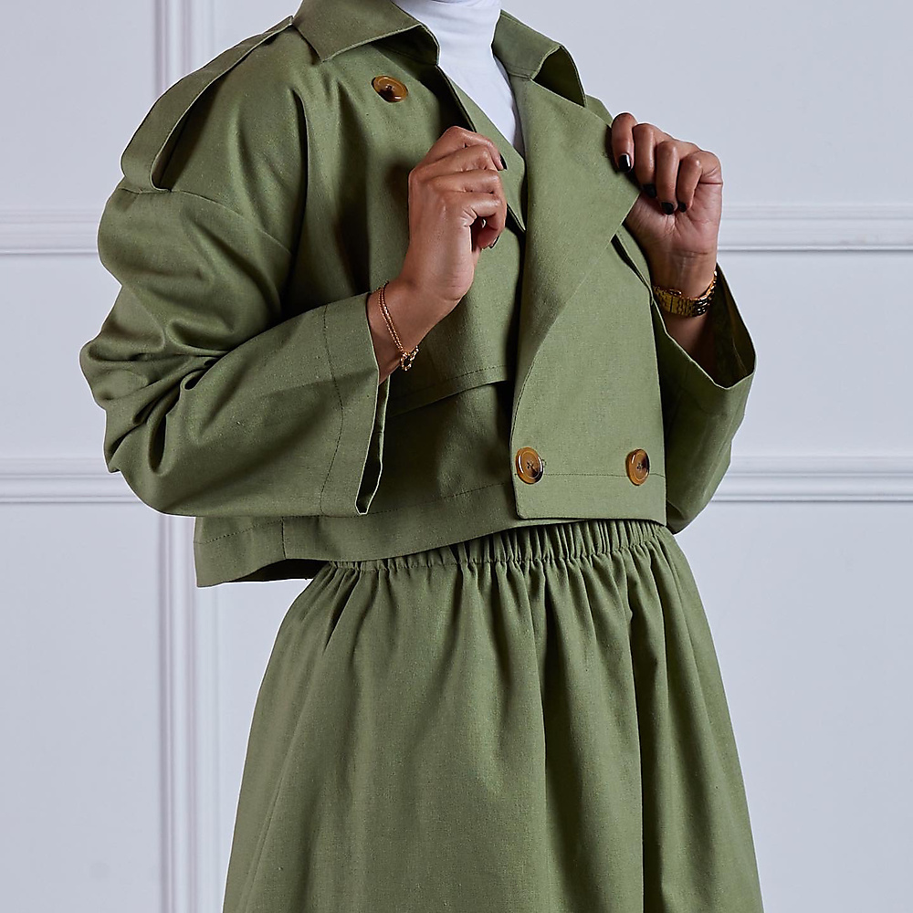 two pieces suit- skirt & top - green