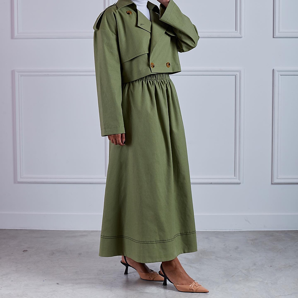 two pieces suit- skirt & top - green