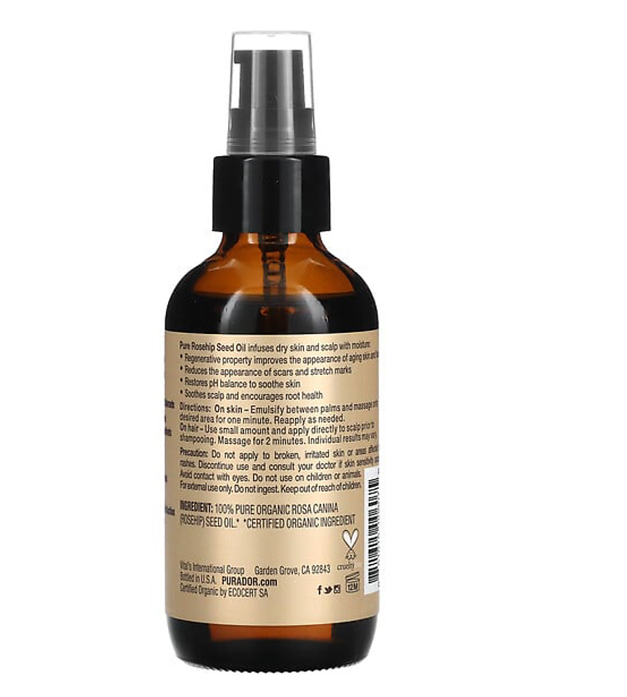 Professional Organic Rosehip Seed Oil 4 oz, 118 ml