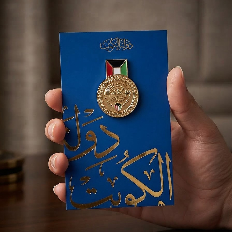 بادج شعار الدولة وعلم الكويت الجديد - ذهبي