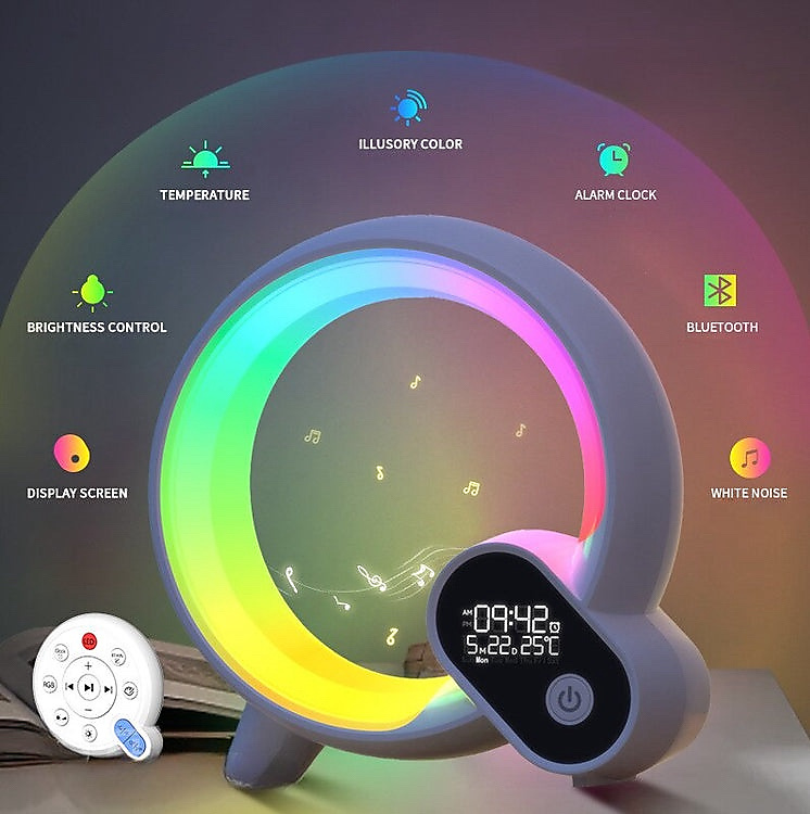 ساعة منبه رقمية بتقنية Q Light التناظرية لشروق الشمس مع سماعة بلوتوث