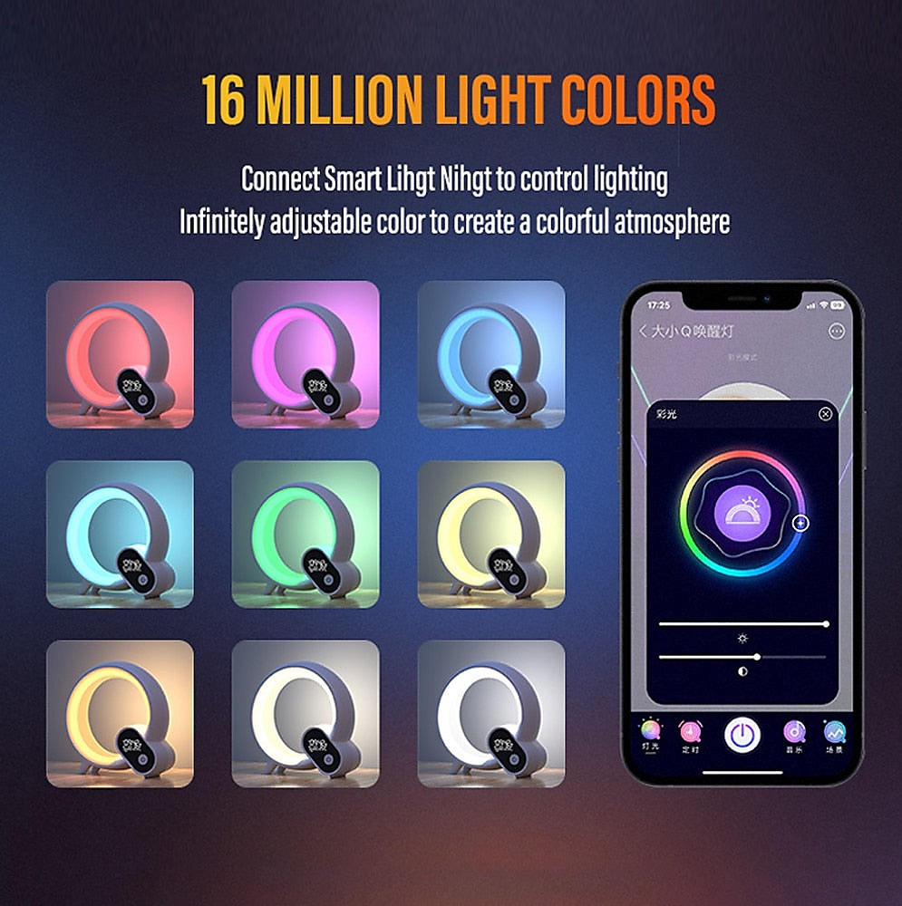 ساعة منبه رقمية بتقنية Q Light التناظرية لشروق الشمس مع سماعة بلوتوث
