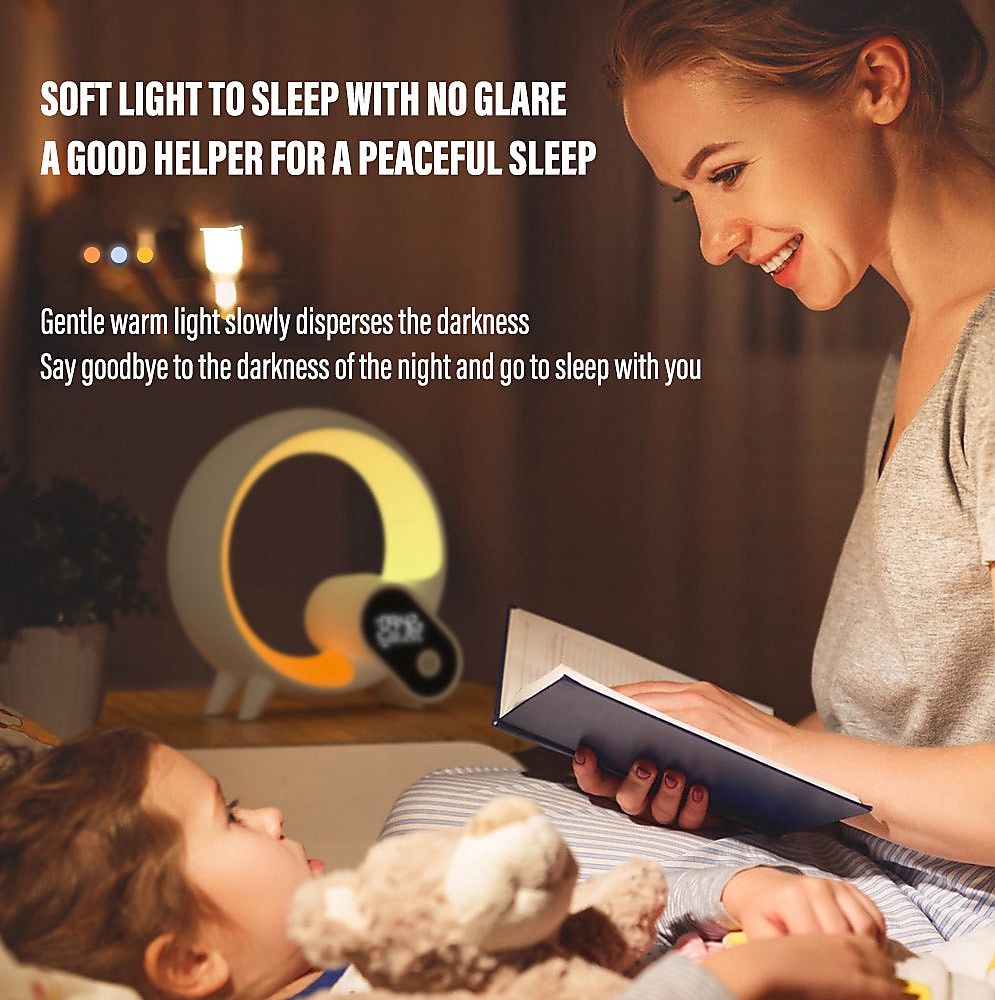ساعة منبه رقمية بتقنية Q Light التناظرية لشروق الشمس مع سماعة بلوتوث