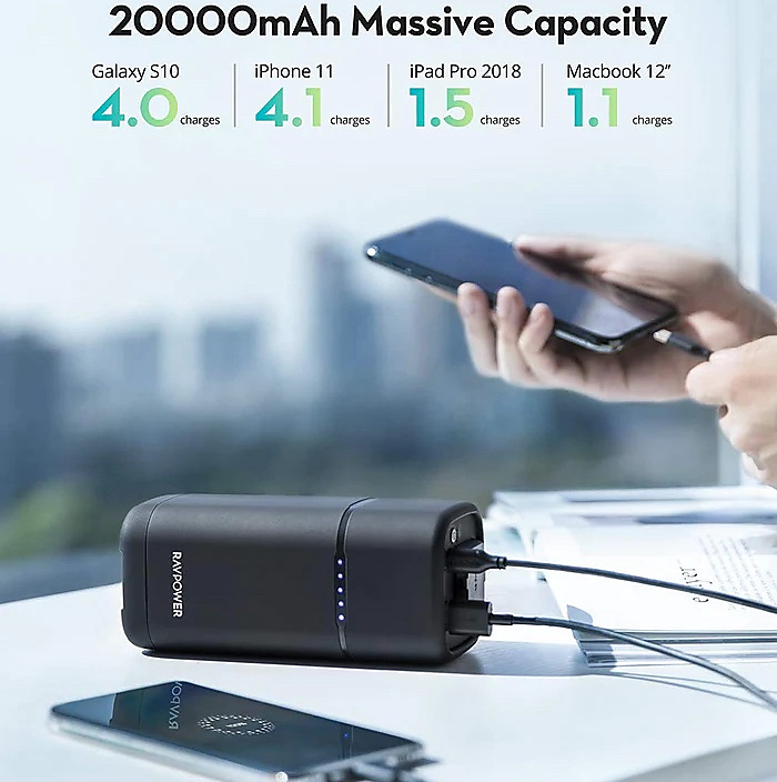 باور بانك RAVPower RP-PB054 يدعم الشحن السريع بسعة 20000 مللي أمبير وقوة 80 واط