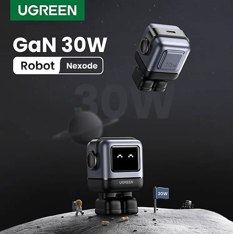 شاحن Ugreen Nexode RG 65W 3-Port GaN Fast Charger UK Grey