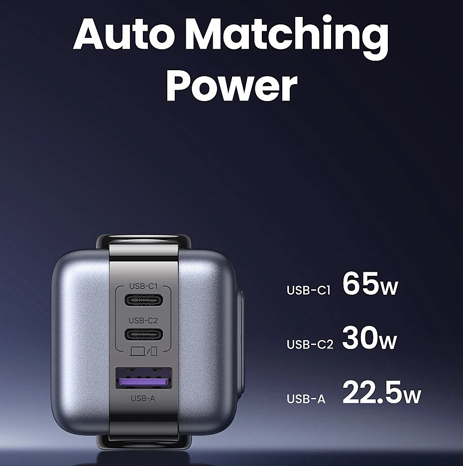 شاحن Ugreen Nexode RG 65W 3-Port GaN Fast Charger UK Grey