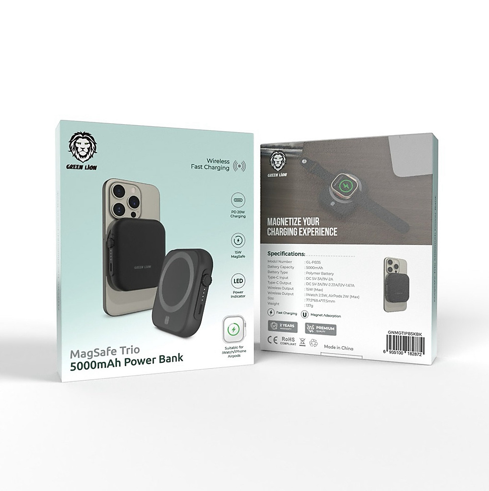 باور بنك Green Lion MagSafe Trio بقوة 5000 مللي أمبير في الساعة PD بقدرة 20 وات