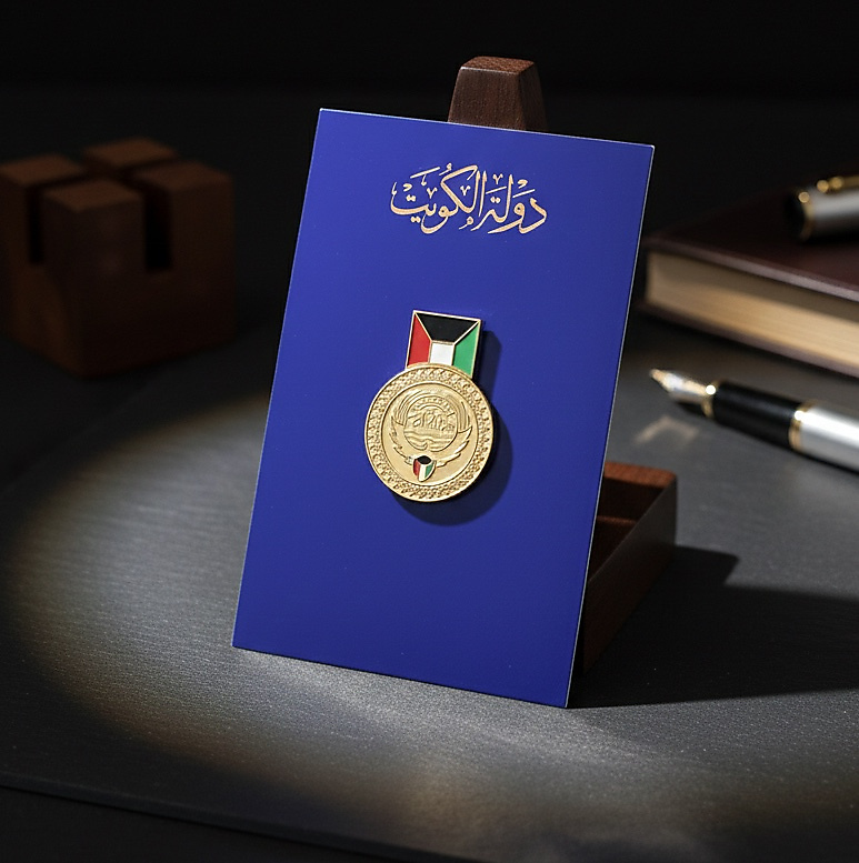 بادج شعار الدولة وعلم الكويت الجديد - ذهبي