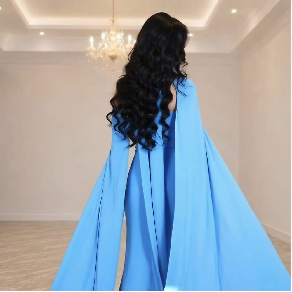 فستان كريب ازرق شذري