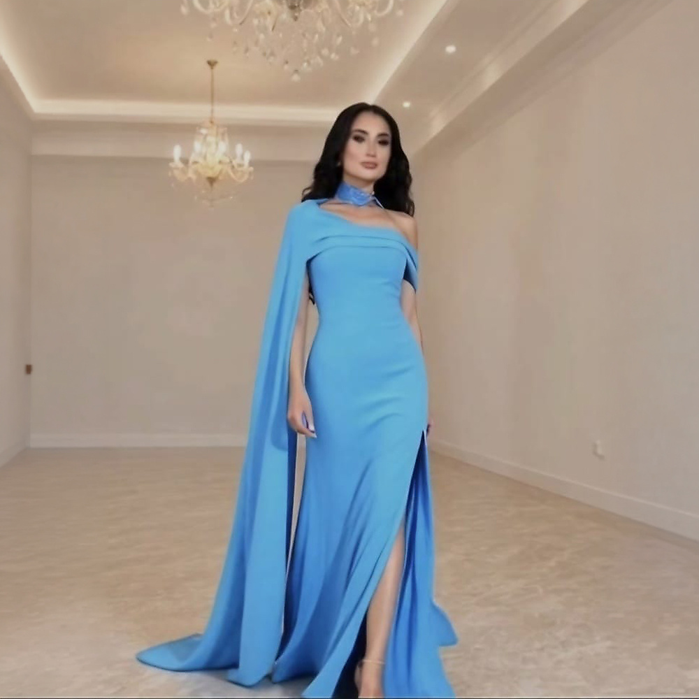 فستان كريب ازرق شذري