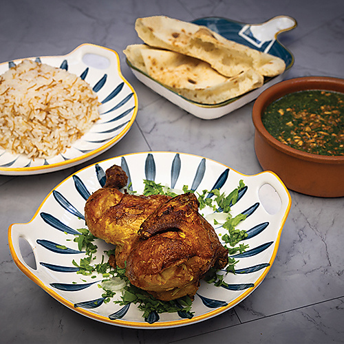 Chicken with rice and molokhia
