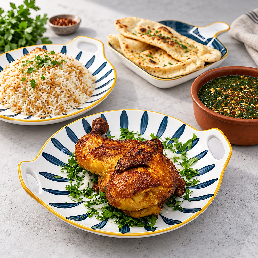 Chicken with rice and molokhia