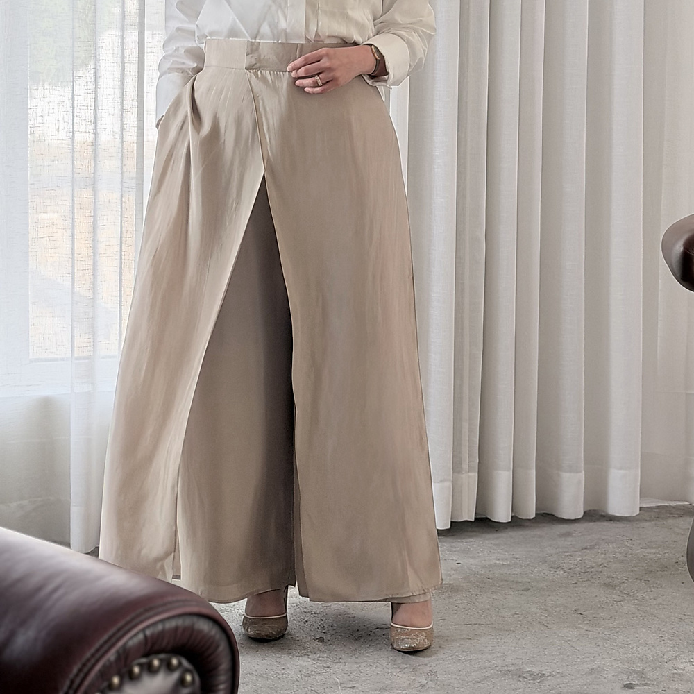 Greige Silk Cross Pants
