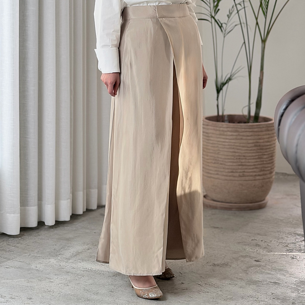 Greige Silk Cross Pants