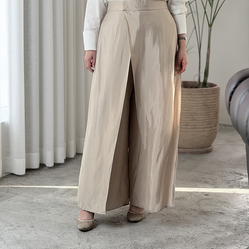 Greige Silk Cross Pants