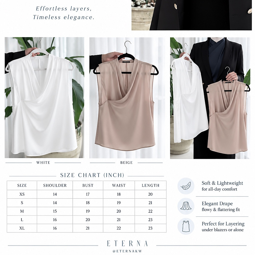 Inner Draped Top- اوف وايت
