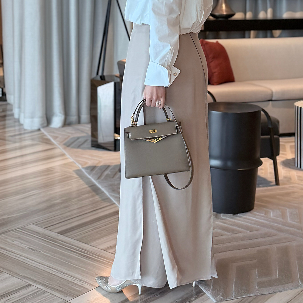Greige Silk Cross Pants