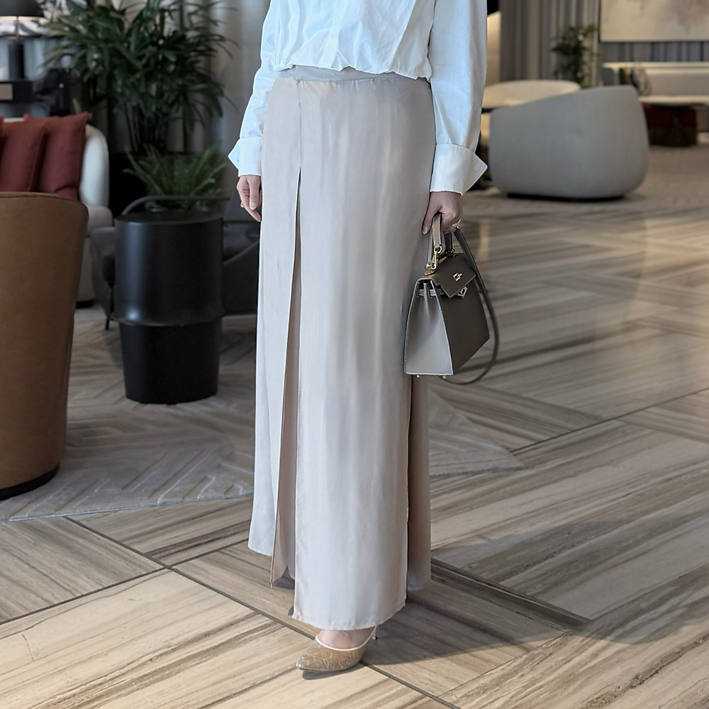 Greige Silk Cross Pants