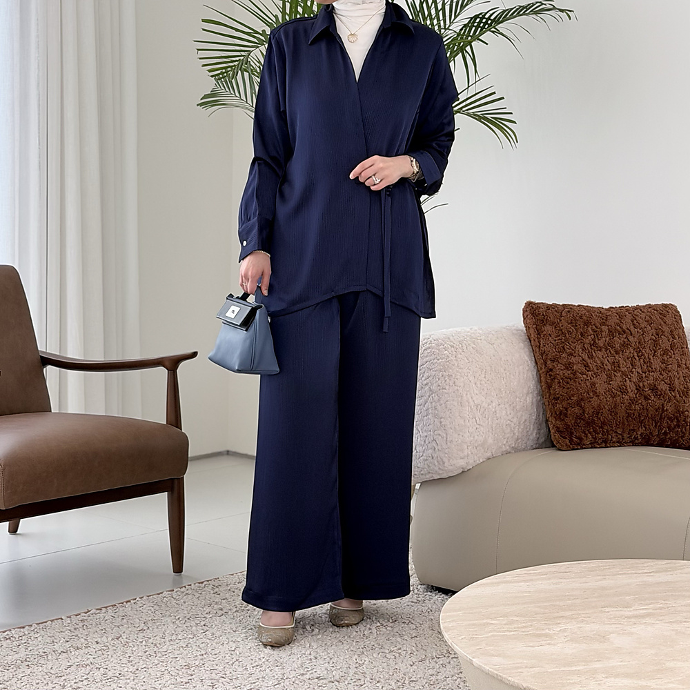 Navy Wrapped Shirt Set 9.0