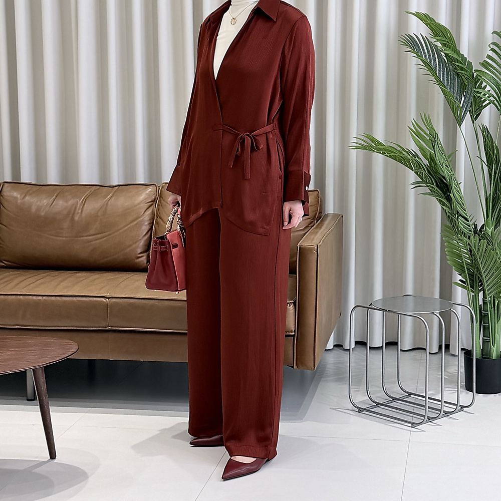 Maroon Wrapped Shirt Set 10.0