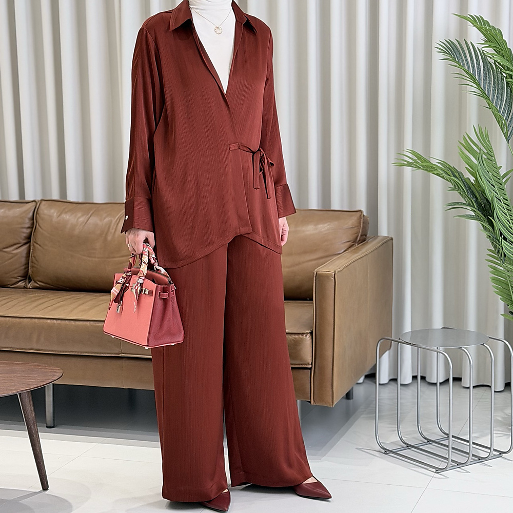 Maroon Wrapped Shirt Set 10.0