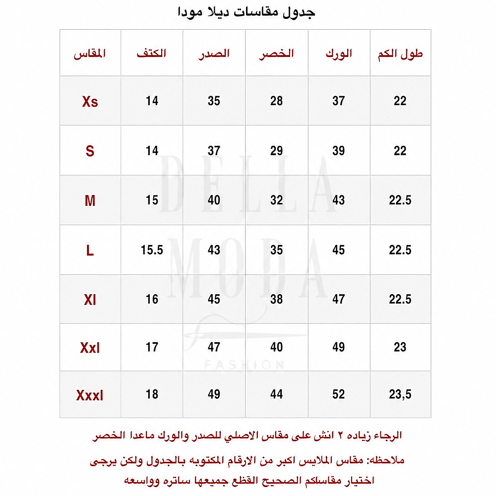 المقاسات بالإنش