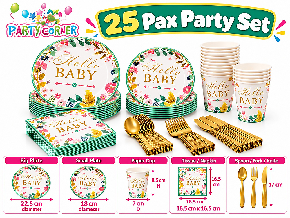 طقم سفرة حفلات Hello Baby لـ 25 شخص