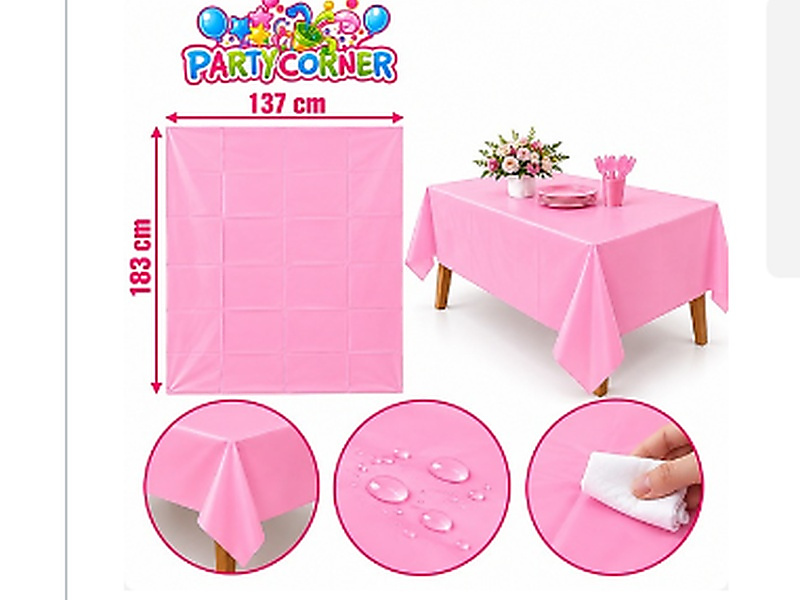 Pink Plastic Table Cover – 137 × 183 cm