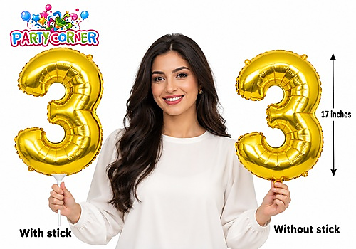 Small Gold Foil Number 3 Balloon