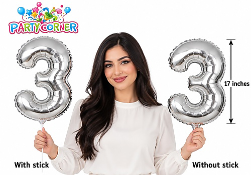 Small Silver Foil Number 3 Balloon