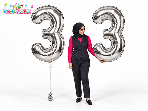 Large Silver Foil Number 3 Balloon