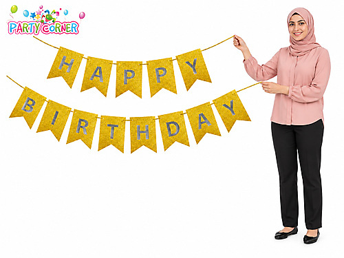 Gold Happy Birthday paper banner