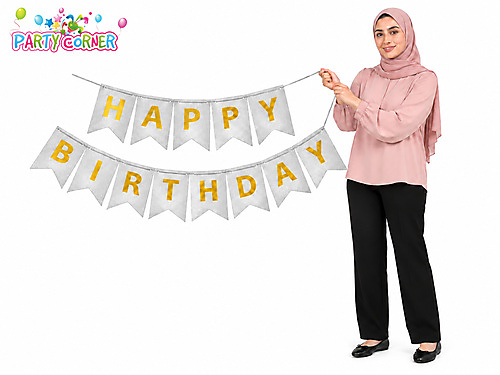 Silver Happy Birthday Paper banner