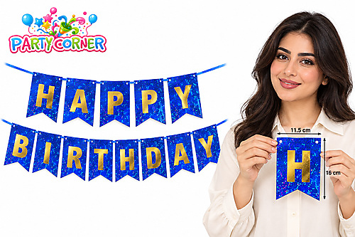 Blue Holographic Happy Birthday Banner