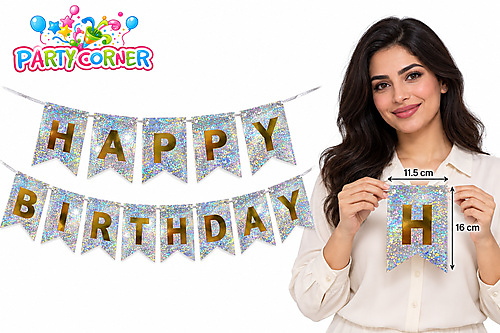 Silver Holographic Happy Birthday Banner