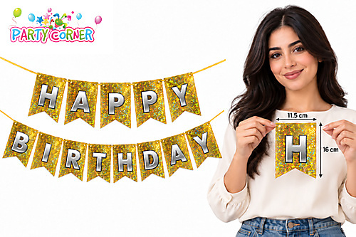 Gold Holographic Happy Birthday Banner
