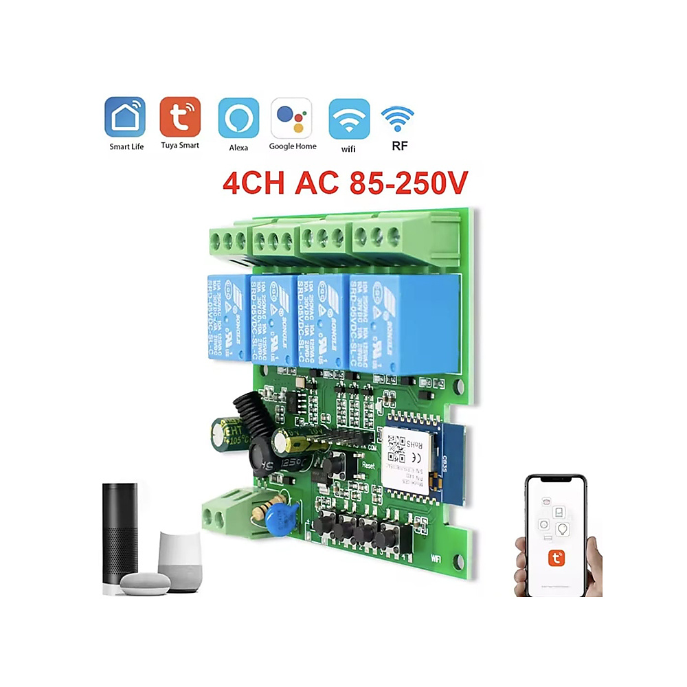 موديول تحكم ذكي بـ 4 قنوات (WiFi + RF433) لأتمتة المنازل والمشاريع