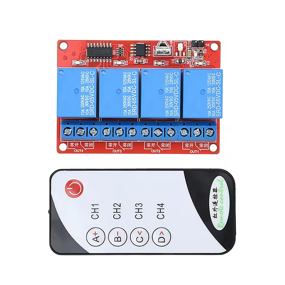 وحدة ريلاي (Relay) مع ريموت كنترول بالأشعة تحت الحمراء (5V/12V)