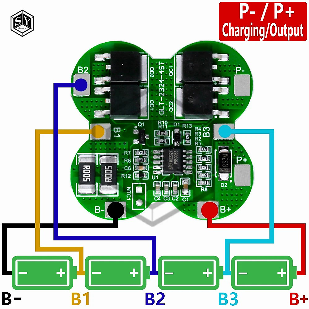 لوحة حماية بطاريات الليثيوم (4S 16.8V 25A BMS) لبطاريات 18650 ومشاريع الطاقة