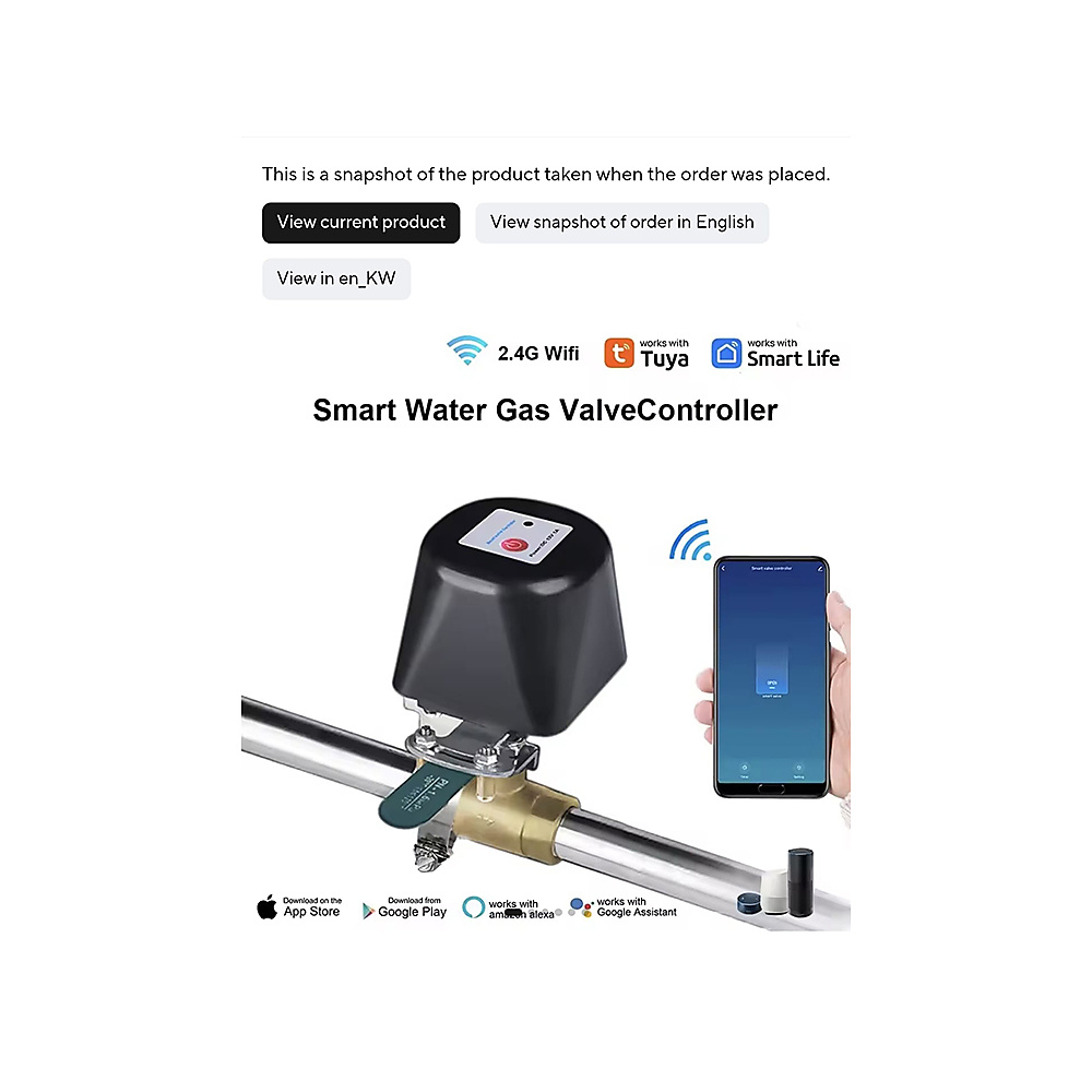 محرك صمام ذكي للغاز والماء WiFi (تطبيق Tuya) - نظام إغلاق آلي أمني للمنازل الذكية