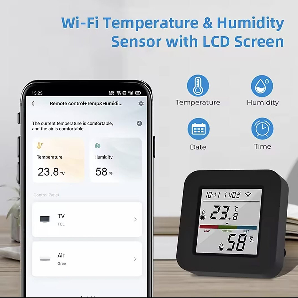 ريموت تحكم ذكي شامل WiFi بالأشعة تحت الحمراء (IR) مع شاشة رقمية وحساس حرارة ورطوبة