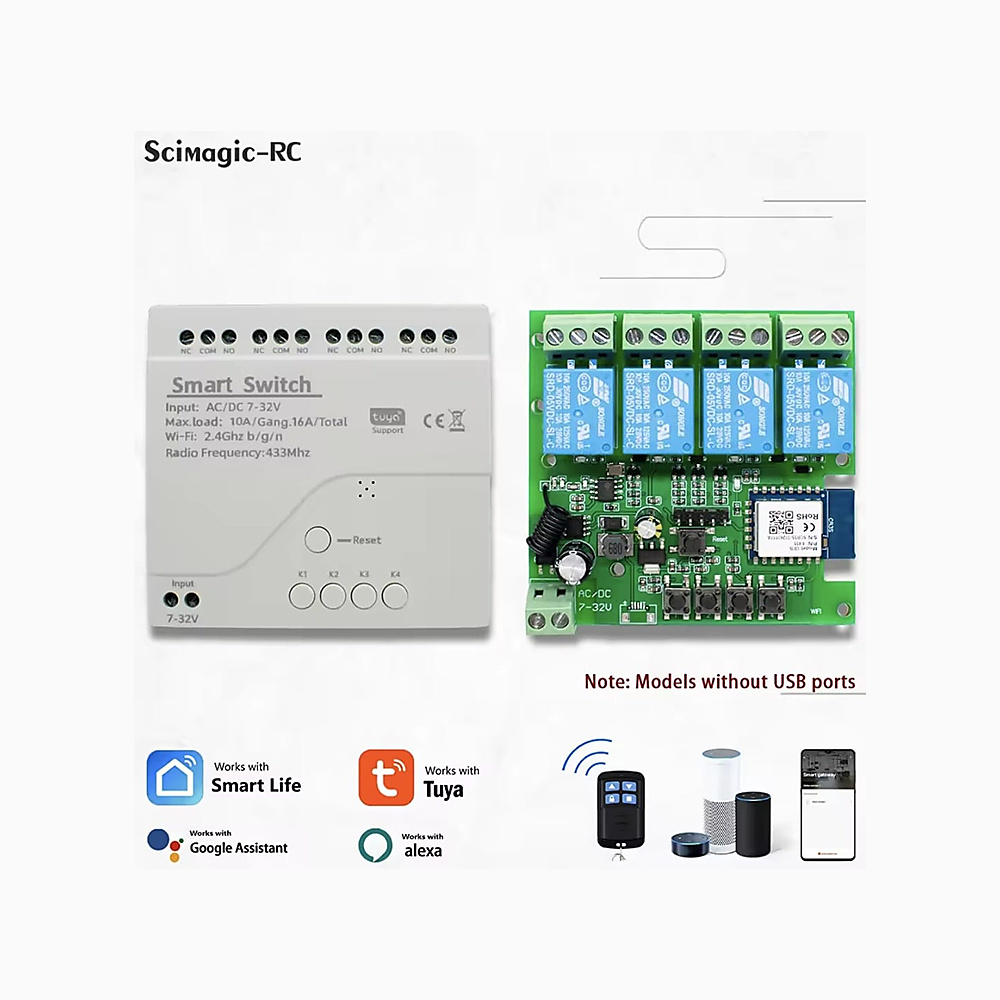 موديول تحكم ذكي بـ 4 قنوات (WiFi + RF433) لأتمتة المنازل والمشاريع