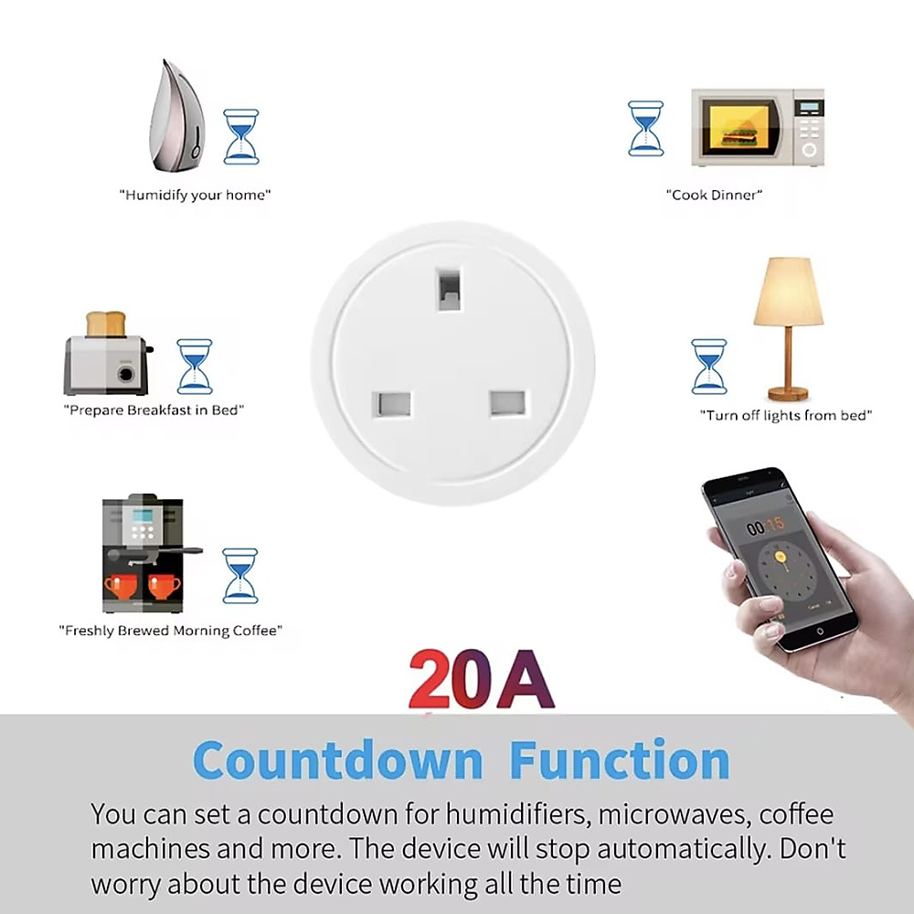مقبس كهربائي ذكي واي فاي 20 أمبير (Tuya UK Plug) مع ميزة مراقبة استهلاك الطاقة - أسود