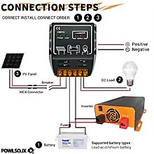 منظم شحن طاقة شمسية Powlsojx بقدرة (10A/20A) مع التعرف التلقائي 12V/24V