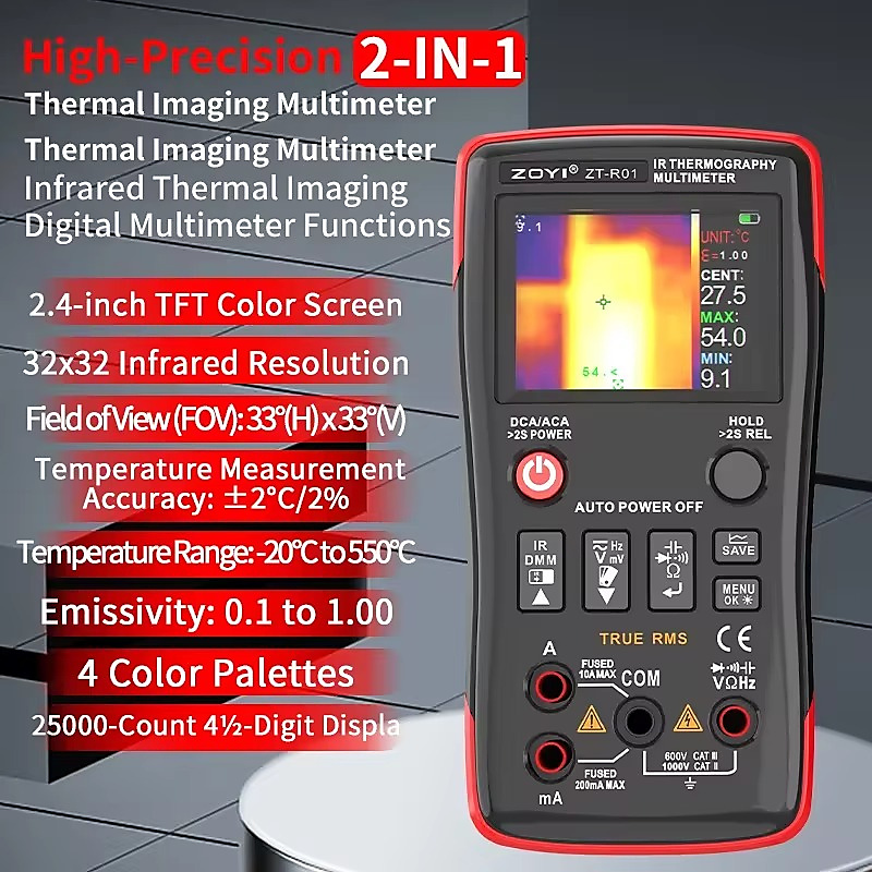 جهاز قياس متعدد ذكي مع كاميرا حرارية (ZOYI R01 2-in-1 Thermal Imaging Multimeter) بدقة 25000 بكسل