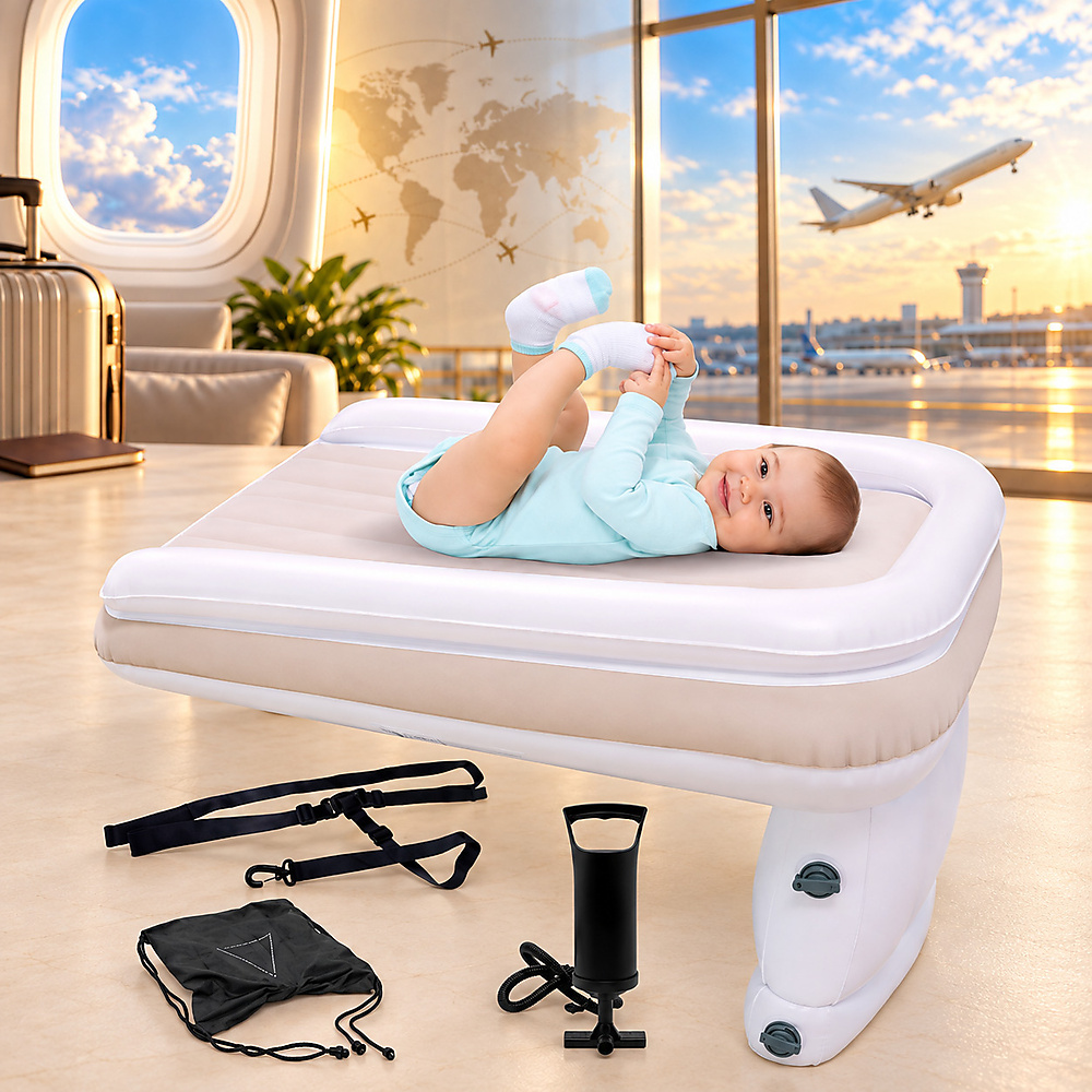 Inflatable Airplane Car Bed for Toddler,Baby Travel Plane Bed with Hand Pump