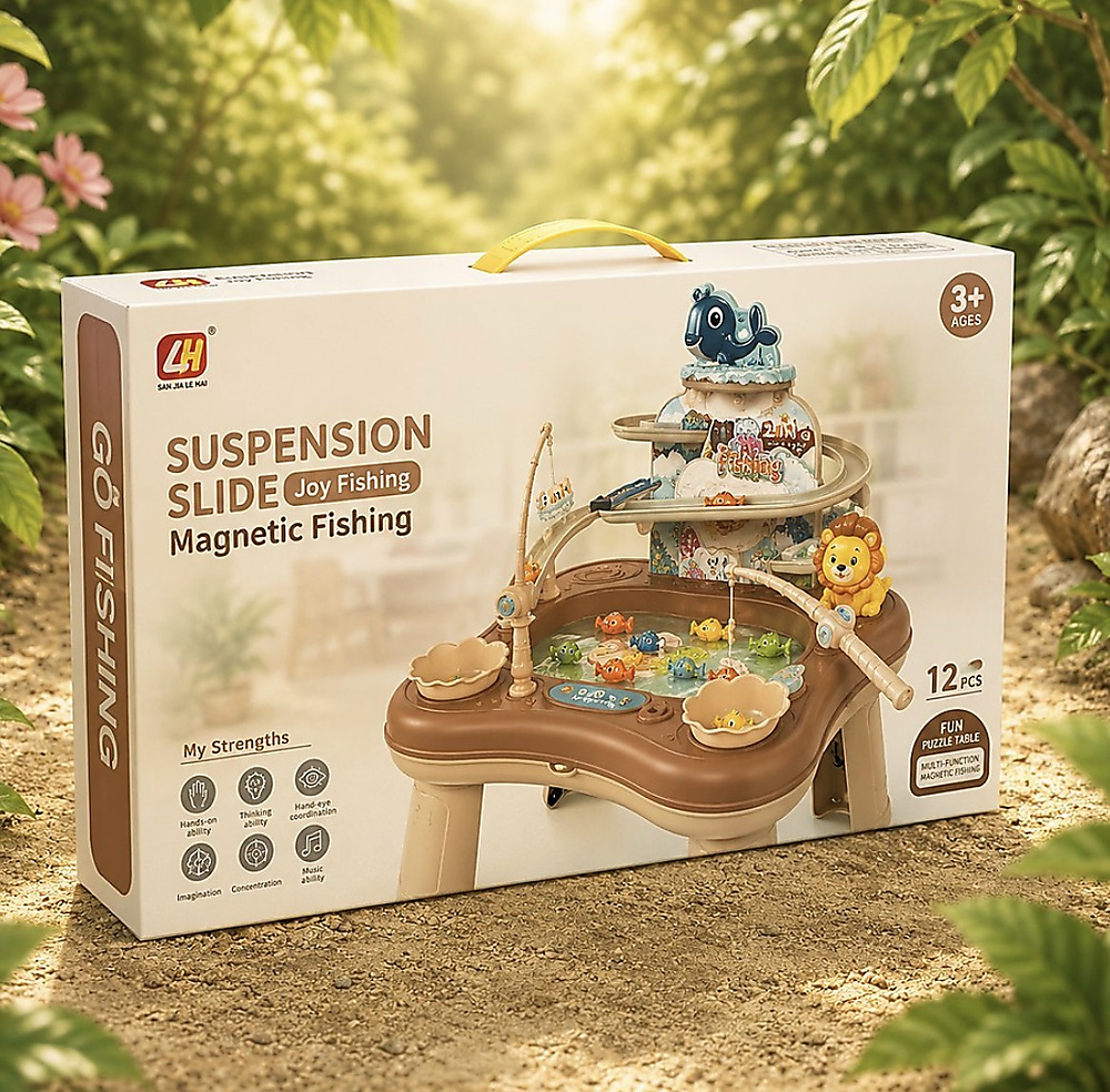 2in1 Kids Suspension Slide & Magnetic Fishing Game Table