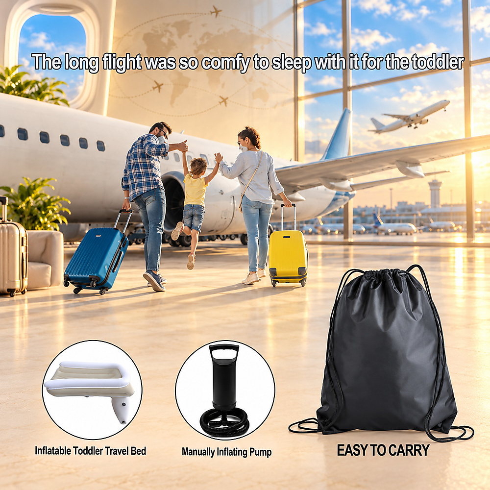 Inflatable Airplane Car Bed for Toddler,Baby Travel Plane Bed with Hand Pump