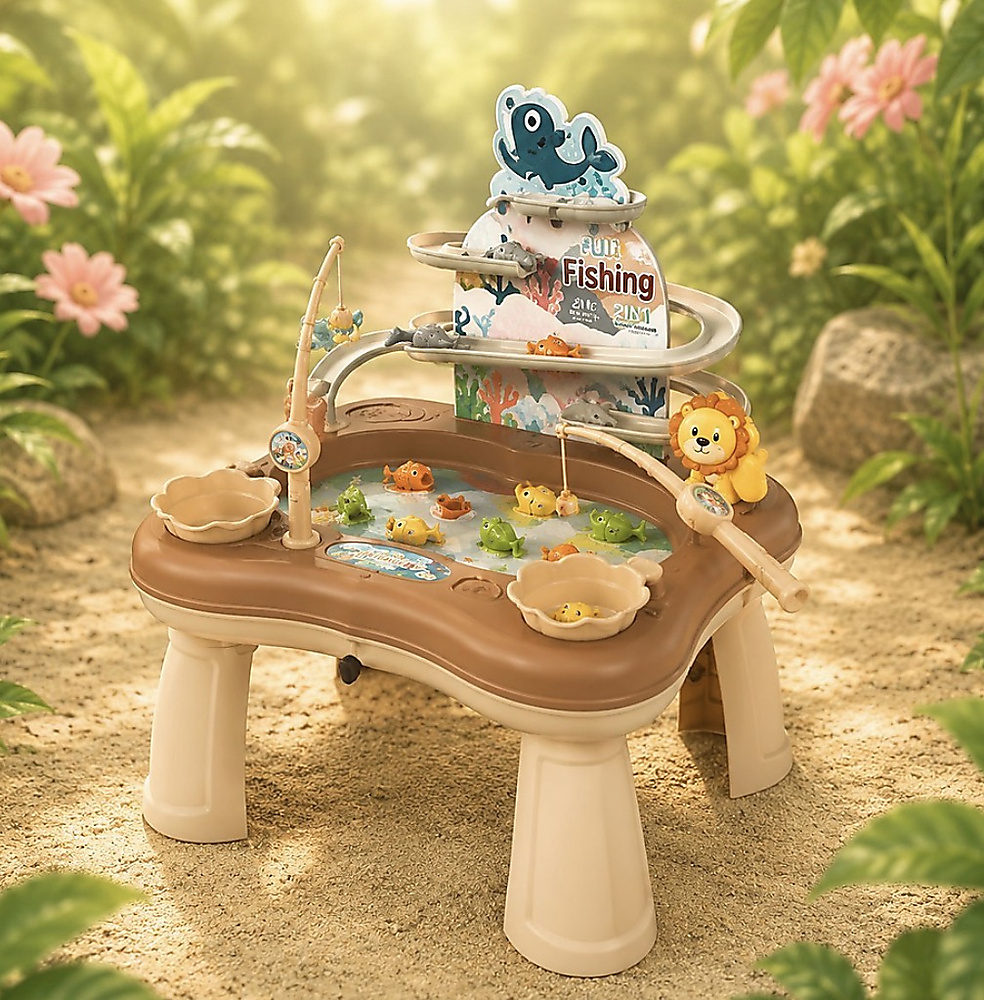 2in1 Kids Suspension Slide & Magnetic Fishing Game Table