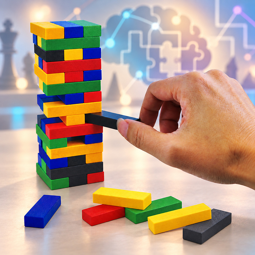 3 games in one game: Jenga, Uno, and Dominoes